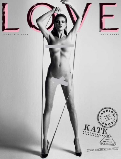 supermodel kate moss nude on the cover of love magazine