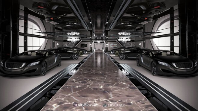 superyacht interior garage for 8 cars