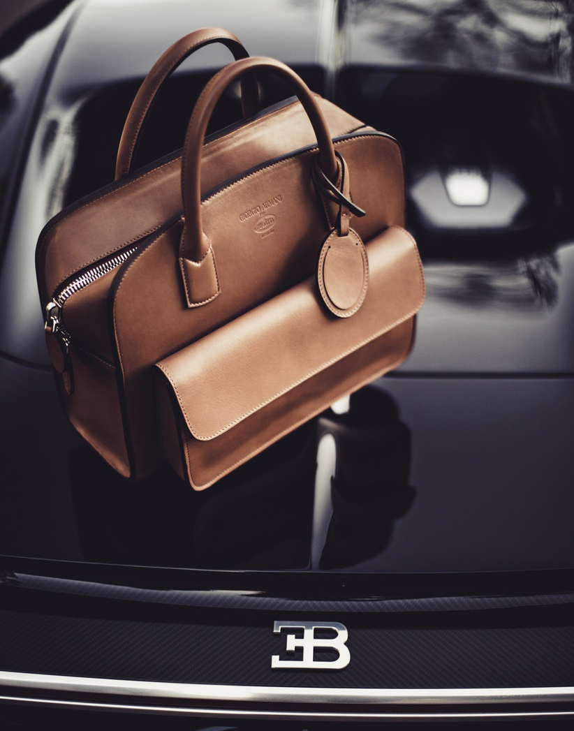 Giorgio Armani caramel coloured leather bag with Bugatti logo