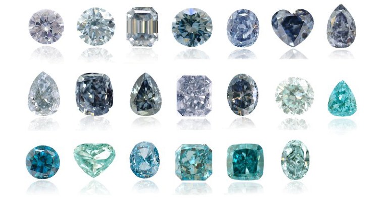 the type and hues of the blue diamonds