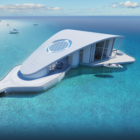 A futuristic floating residence concept called Sting Ray on the Aegean Sea