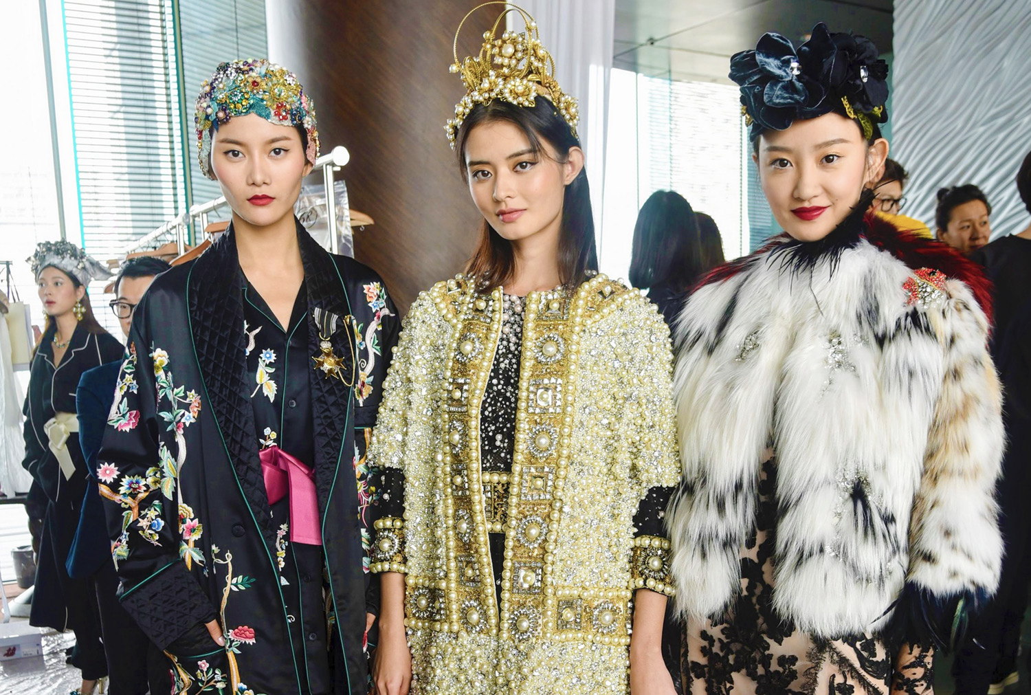 Dolce & Gabbana three asian models backstage
