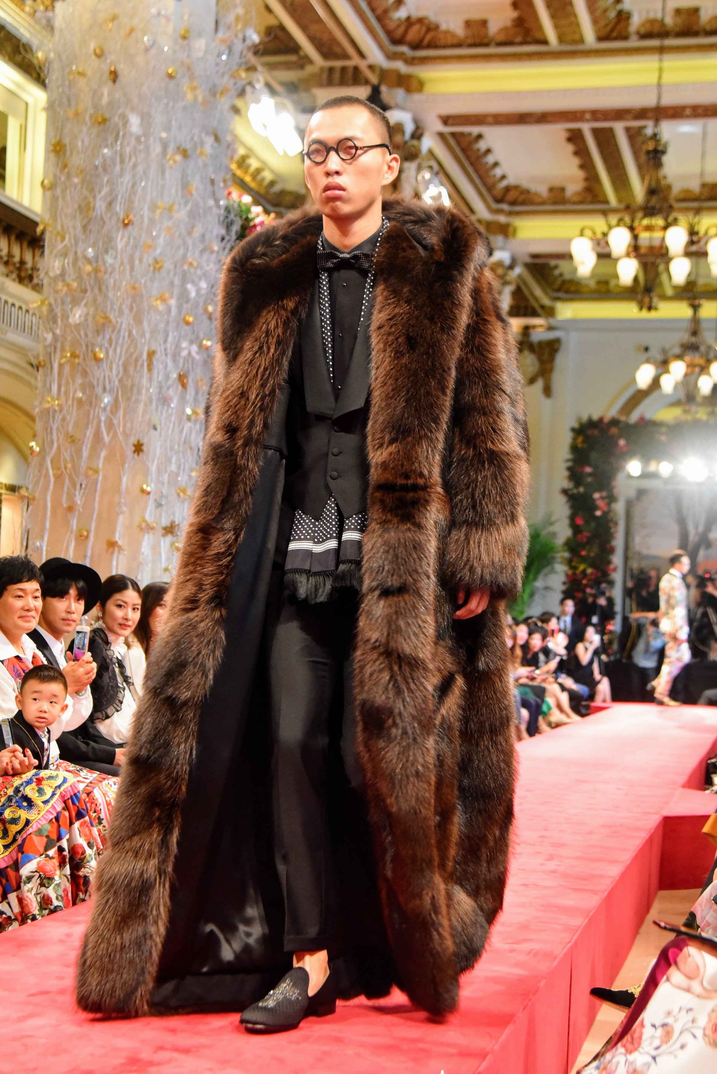 Dolce & Gabbana long brown coat on a male model