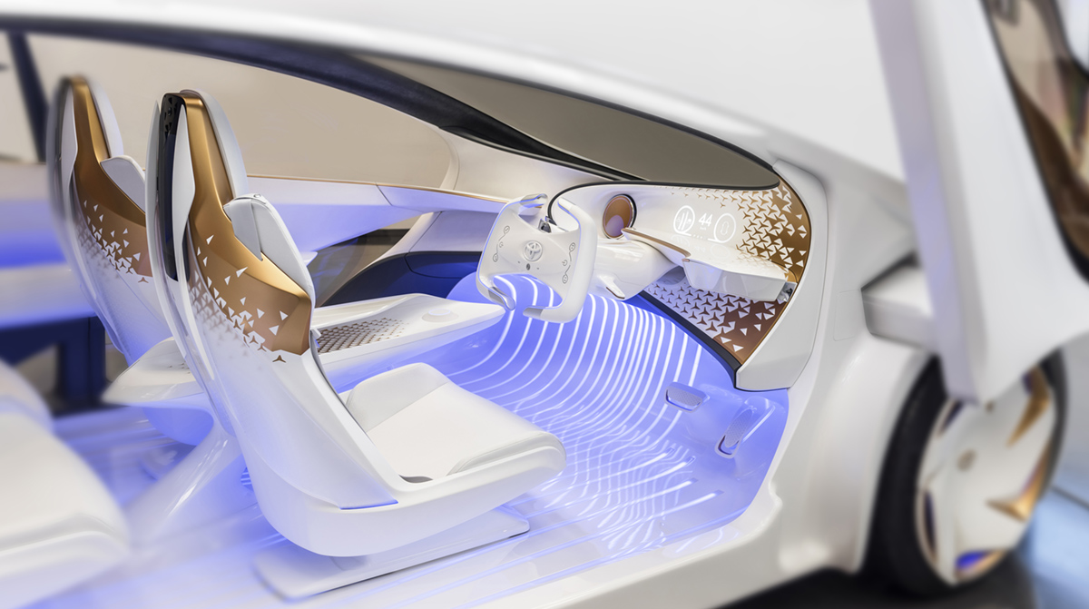 toyota concept-i futuristic white and gold interior