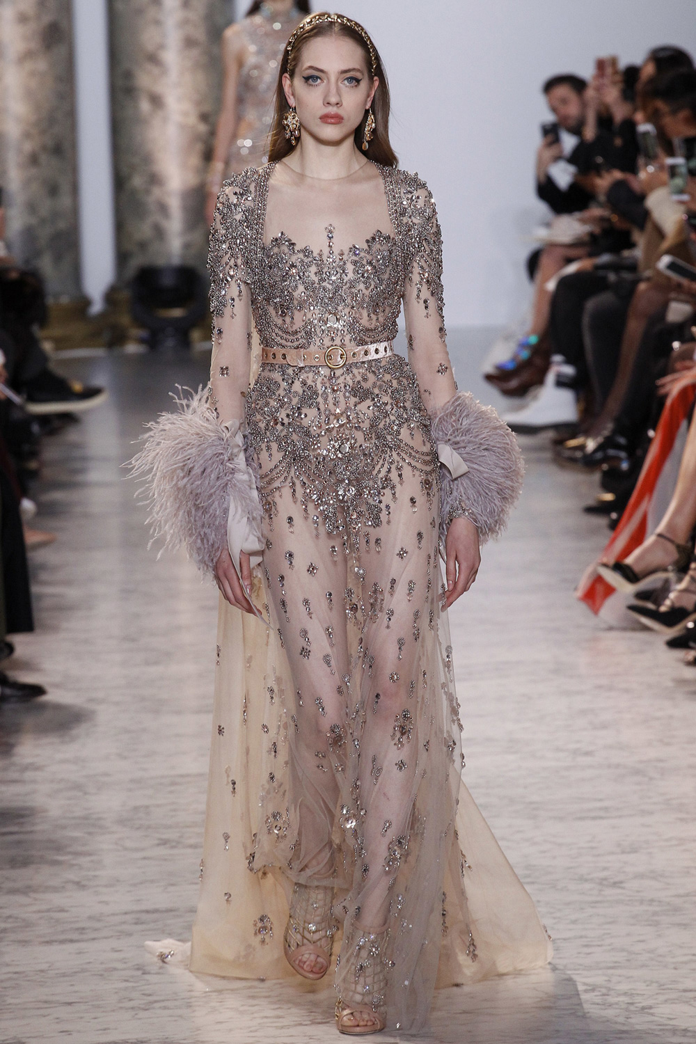 elie saab embellished gown worn with feter scarf