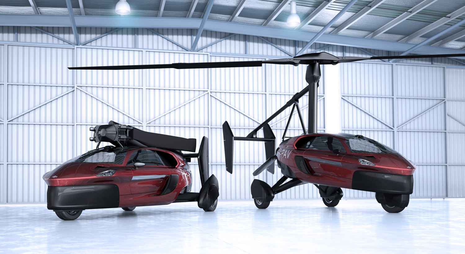 pal-v garage with two vehicles
