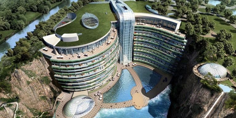 Intercontinental-Shanghai-quarry-underground-hotel-arial-view