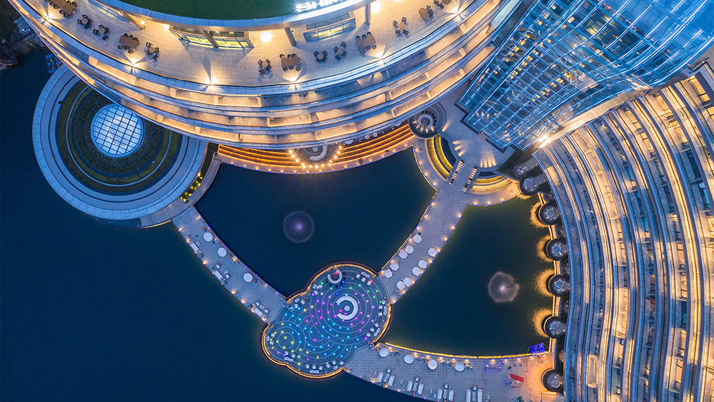 Shimao Wonderland hotel at night view from above