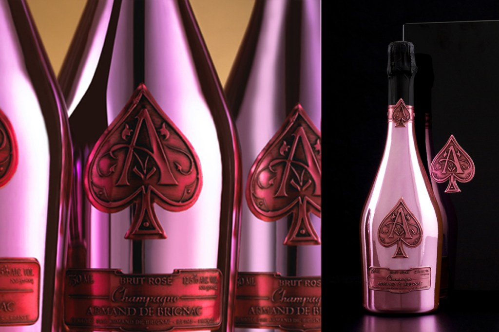 metallic pink rare Rosé Champagne bottles