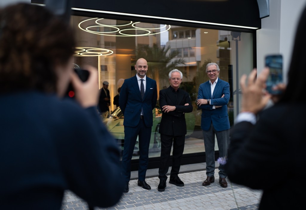Pagani Monaco Showroom opening with Guido Giovannelli, Horacio Pagani in the centre