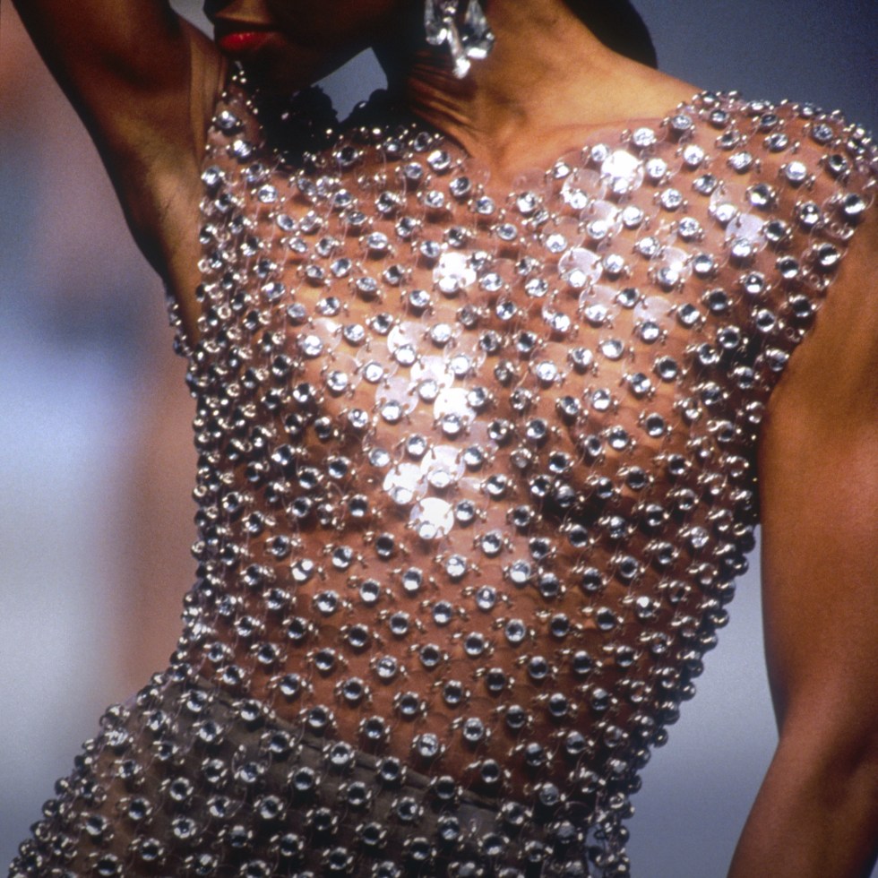 paco rabanne shiny dress on black model