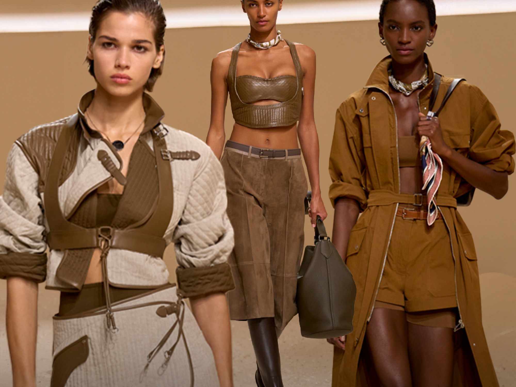Collage of Hermes Spring Summer Collection clothes on diverse female models