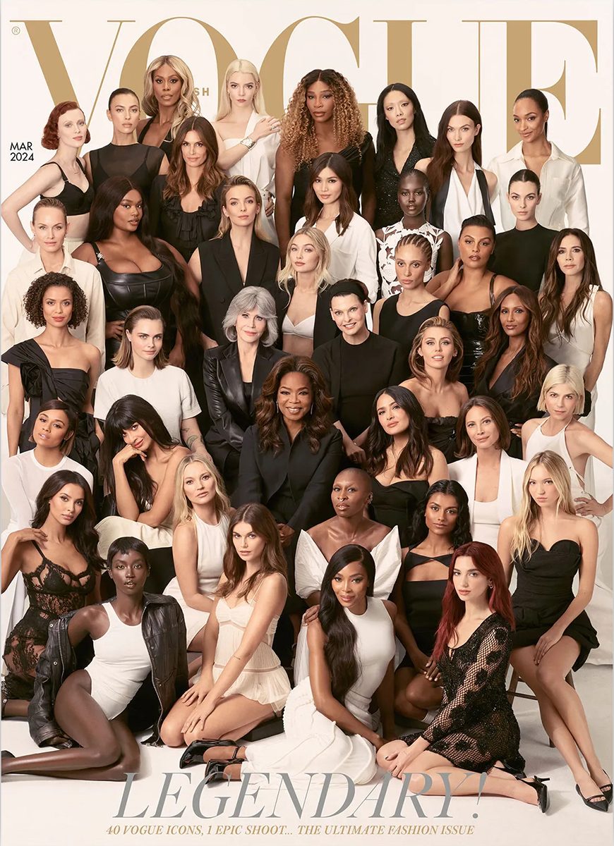 british vogue cover featuring 40 powerful females in fashion and entertainment