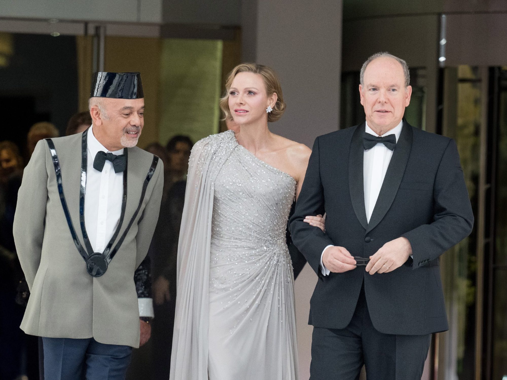 Monaco Royal Couple arrive to Bal de la Rose designed by fashion designer Christian Louboutin