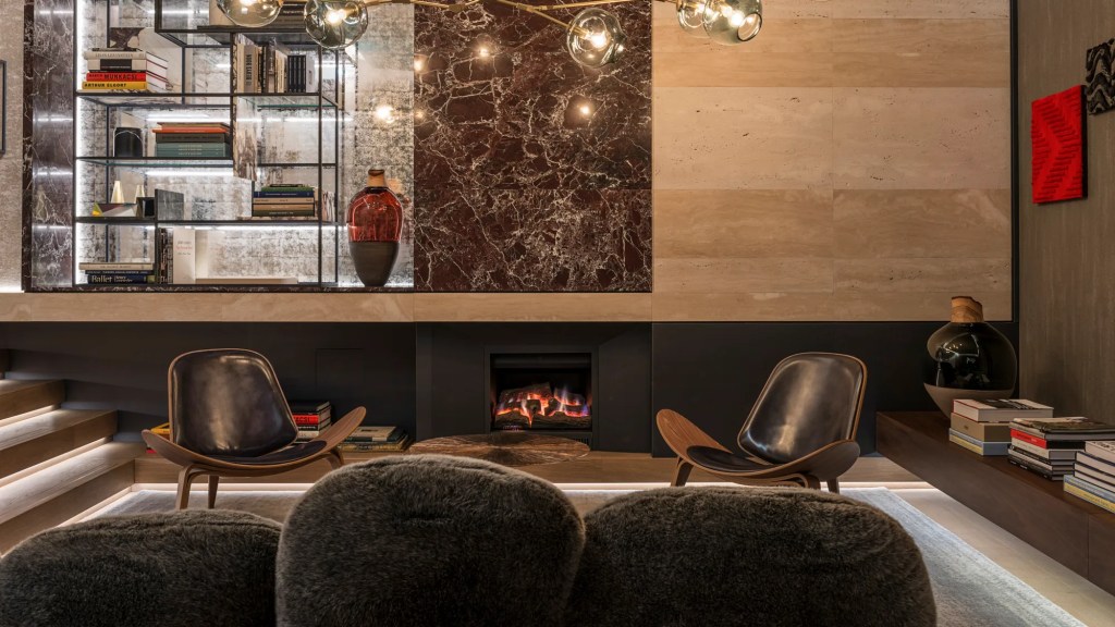 Fireplace lounge at the Fendi Private Suites in Rome
