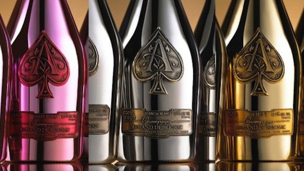 pink gold and silver metallic champagne bottles