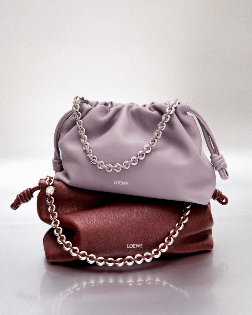 Loewe lilac and burgundy stylish bags with silver hardware