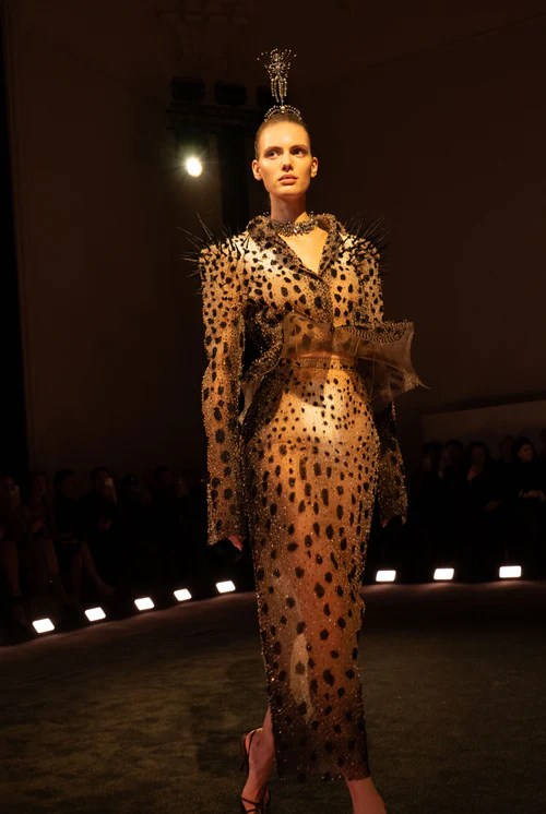 Schiaparelli haute couture 2026 transparent suit with black dots