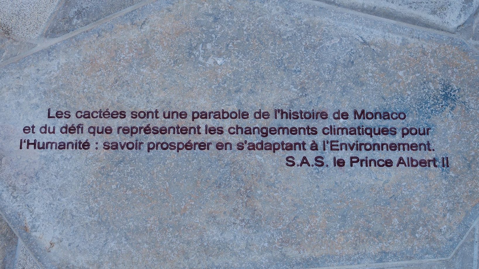 S.A.S le Prince Albert II of Monaco stone plate at the Jardins Exotique