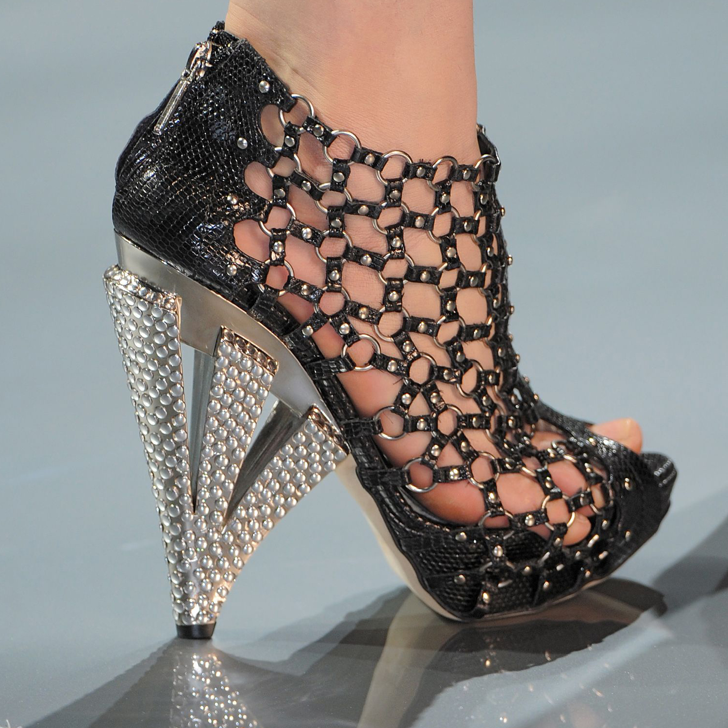 christian dior haute couture swarovski embellished high heel leather and studs shoe