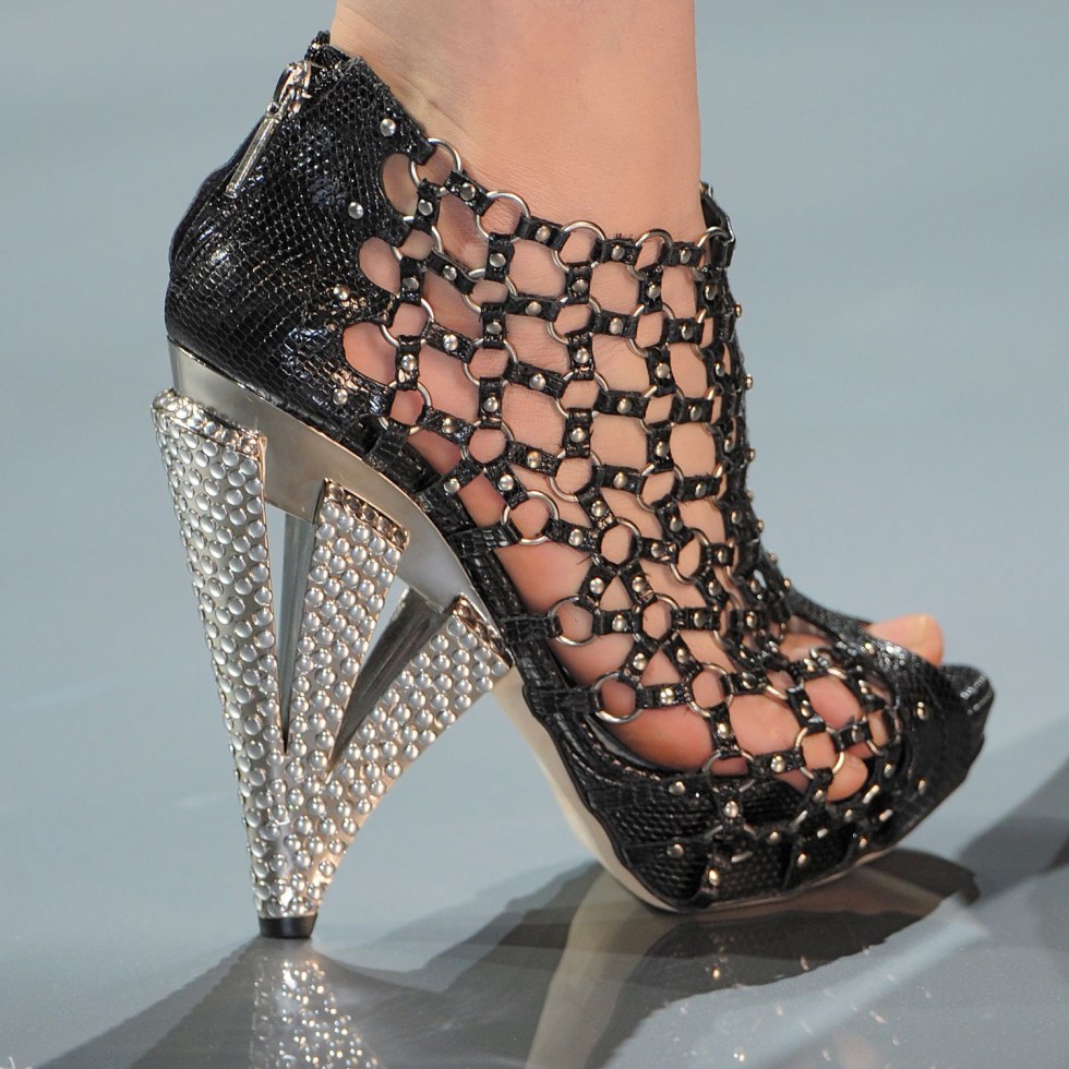 christian dior haute couture swarovski embellished high heel leather and studs shoe