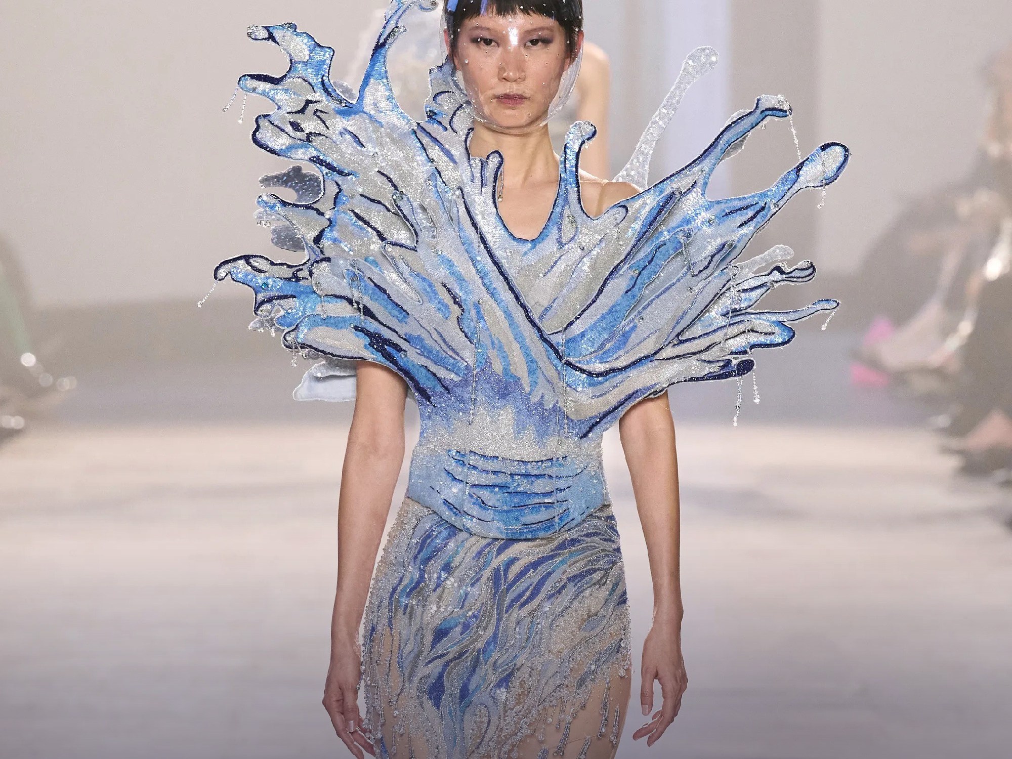 rahul mishra alchemy haute couture blue water splash dress