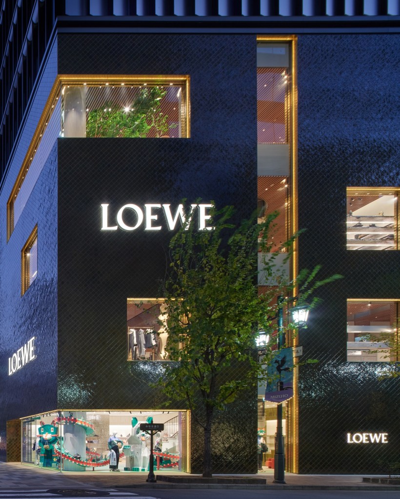 Loewe Ginza store exterior at night in Tokyo