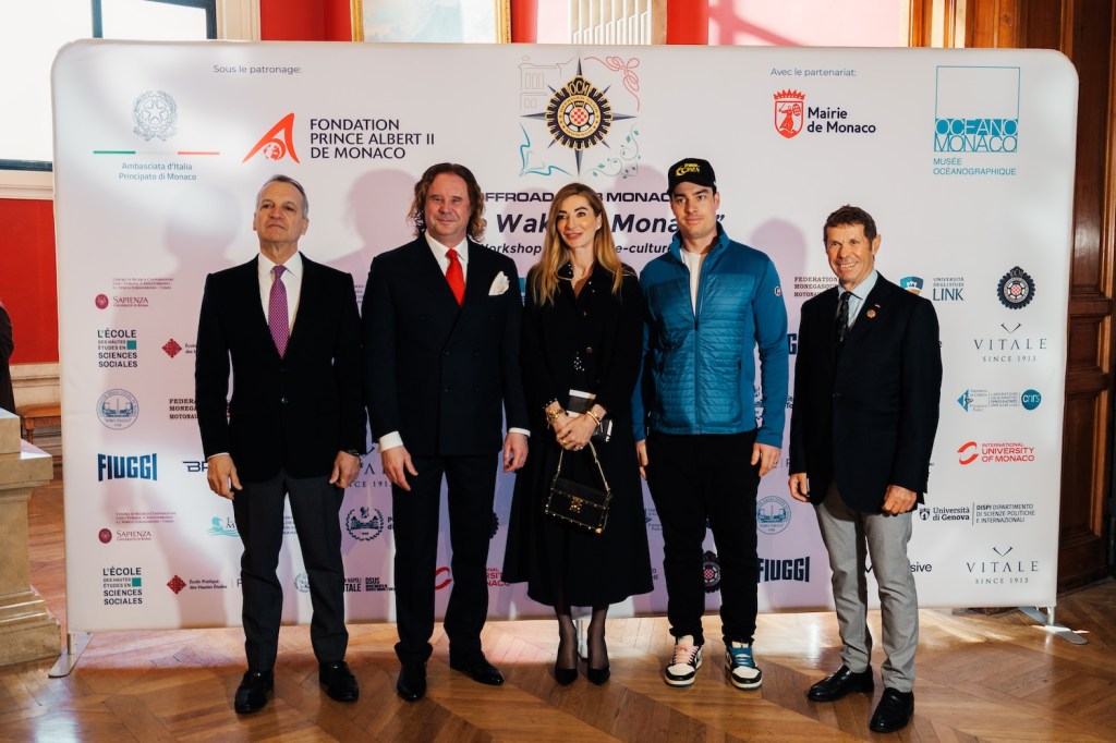 Georges Marsan, Mayor of Monaco; Massimiliano Mordenti; Marjorie Crovetto, Second Deputy Mayor; Arnaud Alessandria, Monegasque alpine skier; and Jacques Pastor, Deputy for Sports at Monaco City Hall.