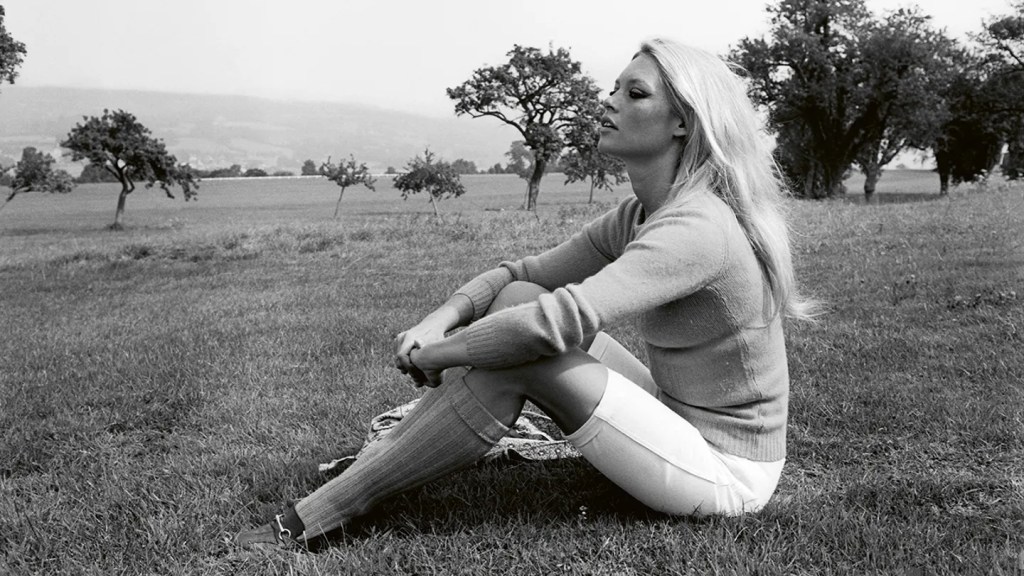 Brigitte Bardot sitting on the grass in nature