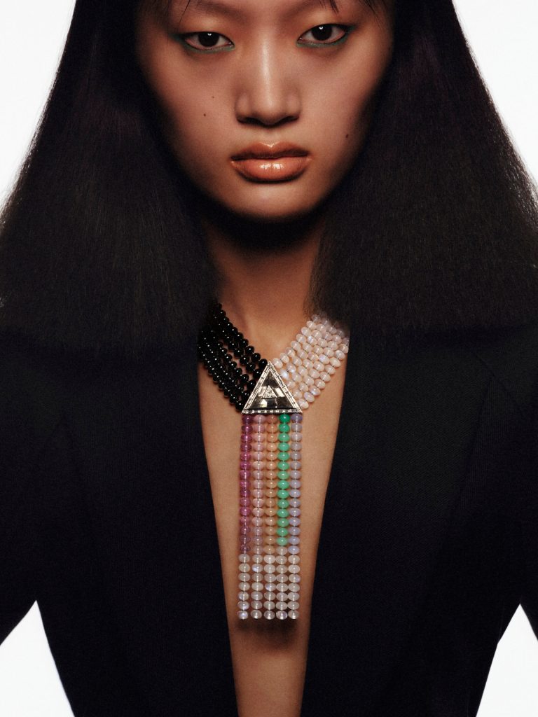 Hermès Haute Bijouterie gemstone necklace with moonstone, spinel, and pink tourmaline accents