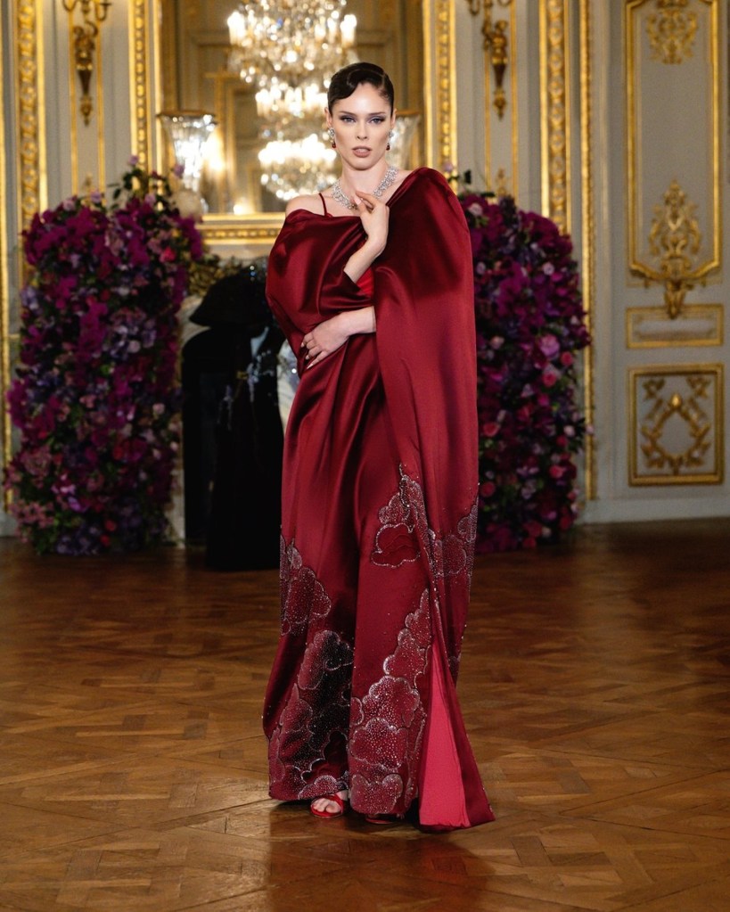 miss sohee bordaux gown worn by coco rocha