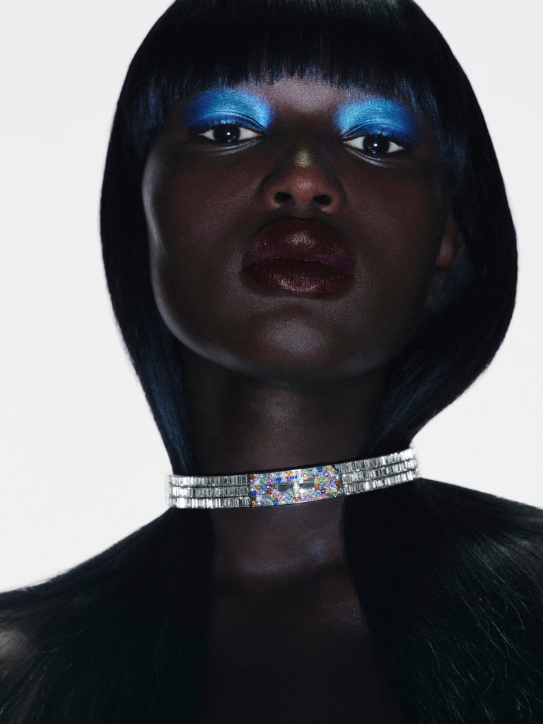 Hermès Haute Bijouterie gemstone chocker necklace with rutilated quartz pendant and colorful gemstone fringes
