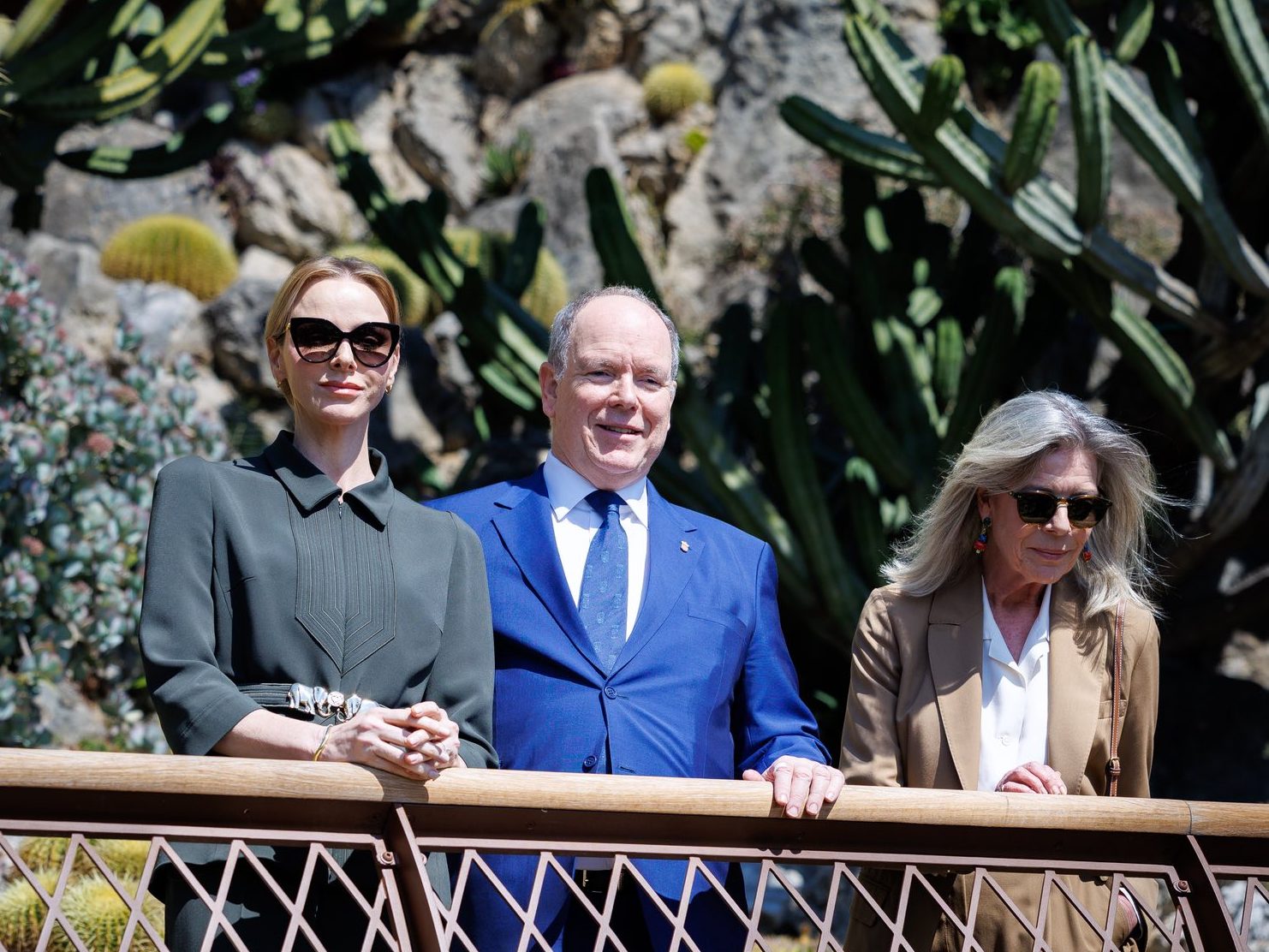 Princess Charlene, Prince Albert and Princess Caroline of Monaco at the Exotic Gardens opening