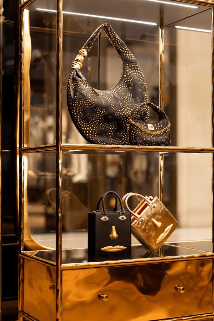 Schiaparelli black and goldhandbags on display