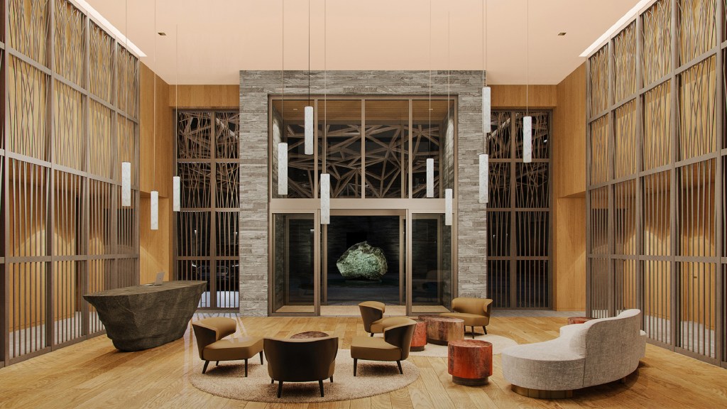 Modern reception with natural materials.