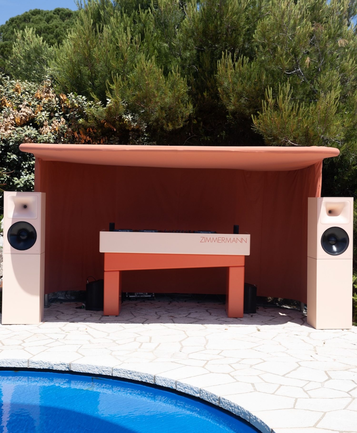 branded dj & sound system in pink with Zimmermann logo