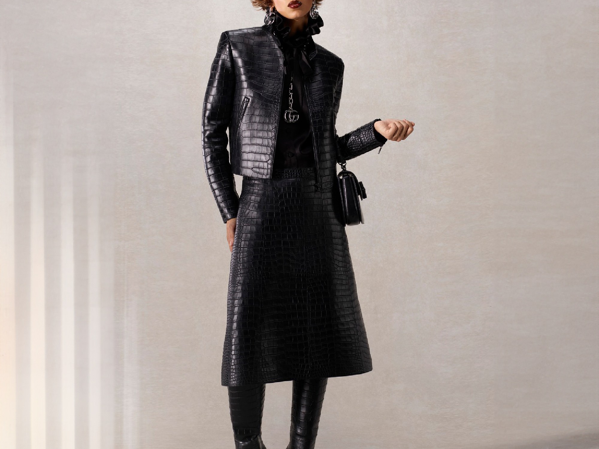 Chic black Gucci crocodile leather outfit by Demna