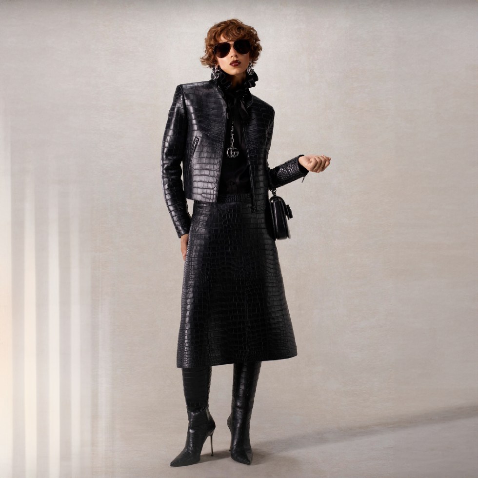 Chic black Gucci crocodile leather outfit by Demna